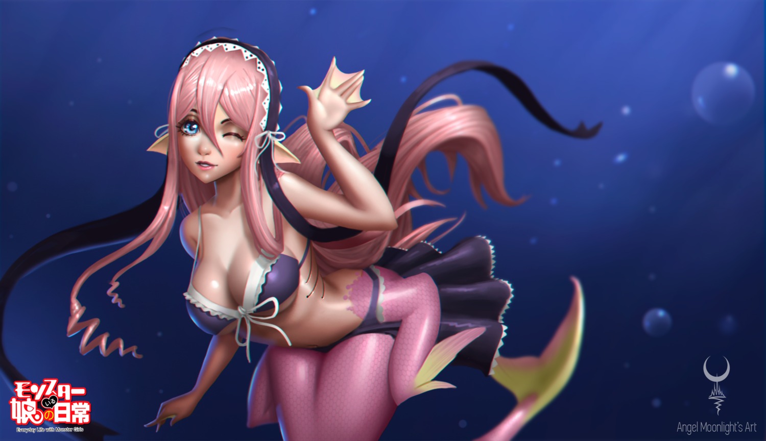 angel_moonlight, bikini, maid, mermaid, meroune_lorelei, monster_girl, monster_musume_no_iru_nichijou, pointy_ears