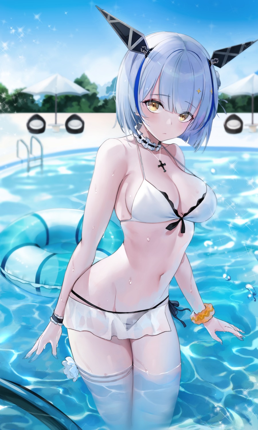 azur_lane, bikini, cleavage, emyo, garter, gascogne_(azur_lane), see_through, swimsuits