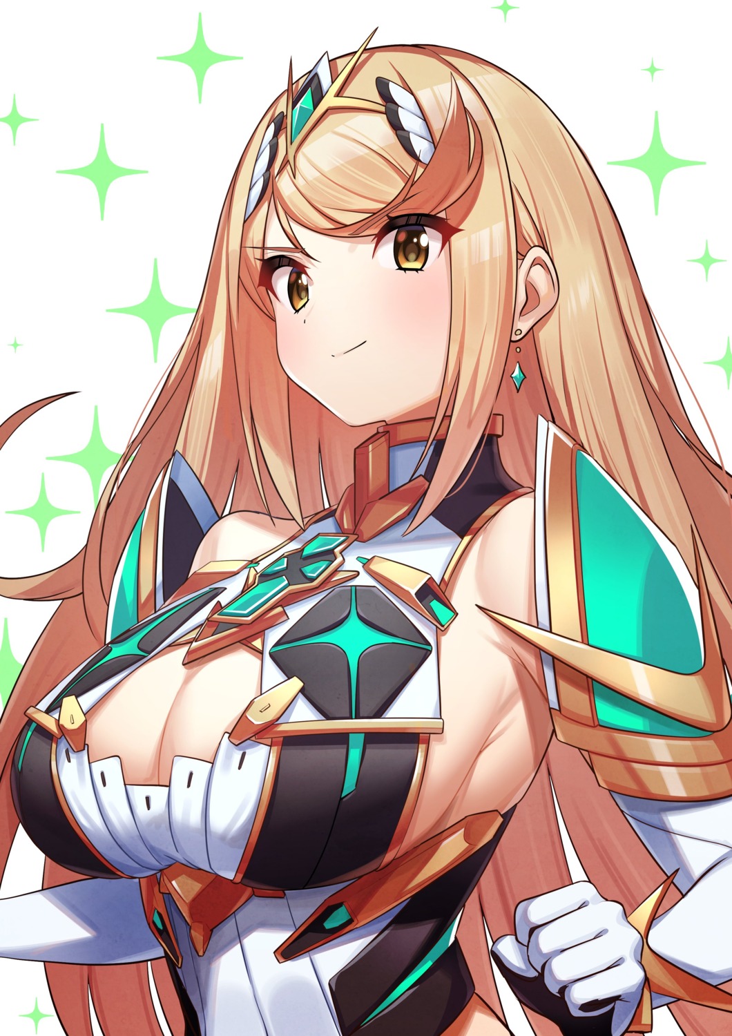 armor, cleavage, dress, green322, hikari_(xenoblade_2), xenoblade_(series)