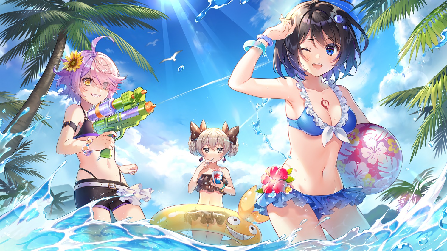 benghuai_xueyuan, bikini, bronya_zaychik, cleavage, gun, heterochromia, honkai_impact, seele_vollerei