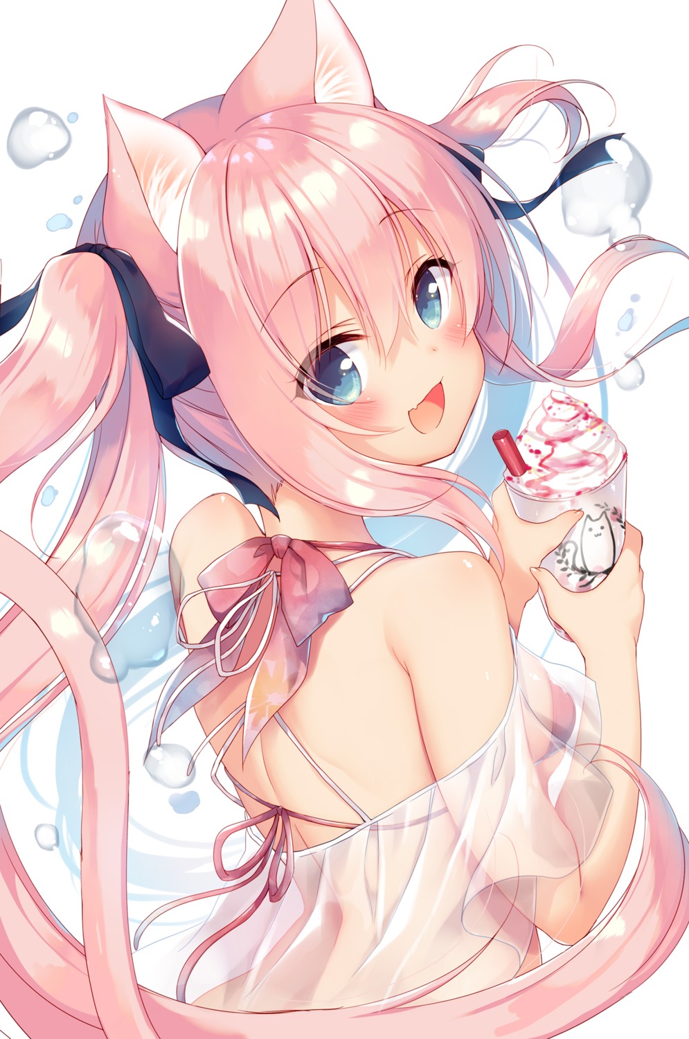 animal_ears, bikini_top, boku_no_risou_no_isekai_seikatsu, ichiri, misia_(ichiri), nekomimi, see_through, swimsuits, tail