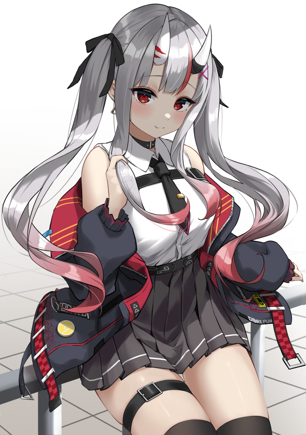 akiki_(kiki), garter, hololive, horns, nakiri_ayame, thighhighs