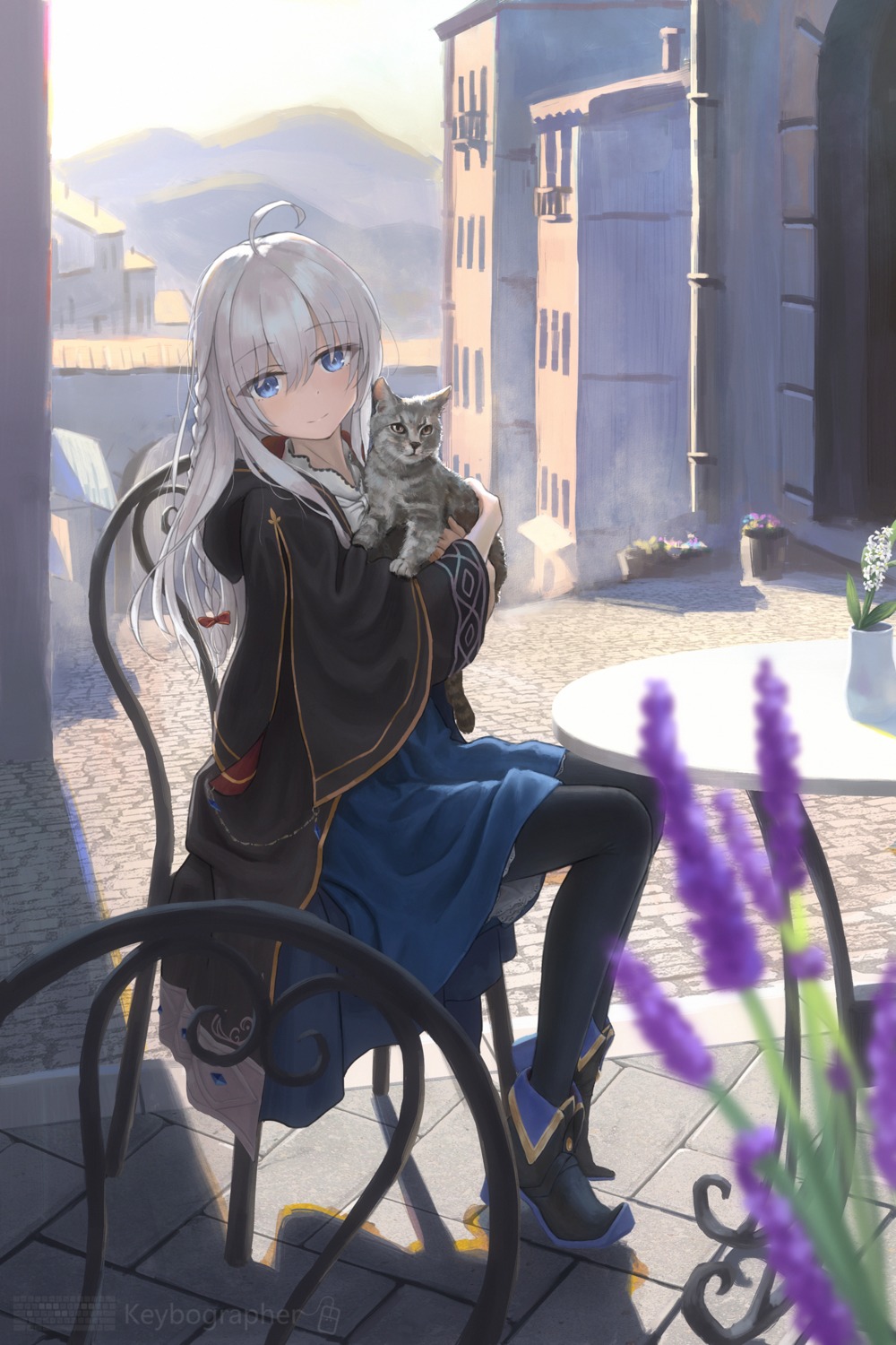 animal_ears, elaina_(majotabi), heels, majo_no_tabitabi, neko, pantyhose, skirt_lift, ti_hai_diao_yu
