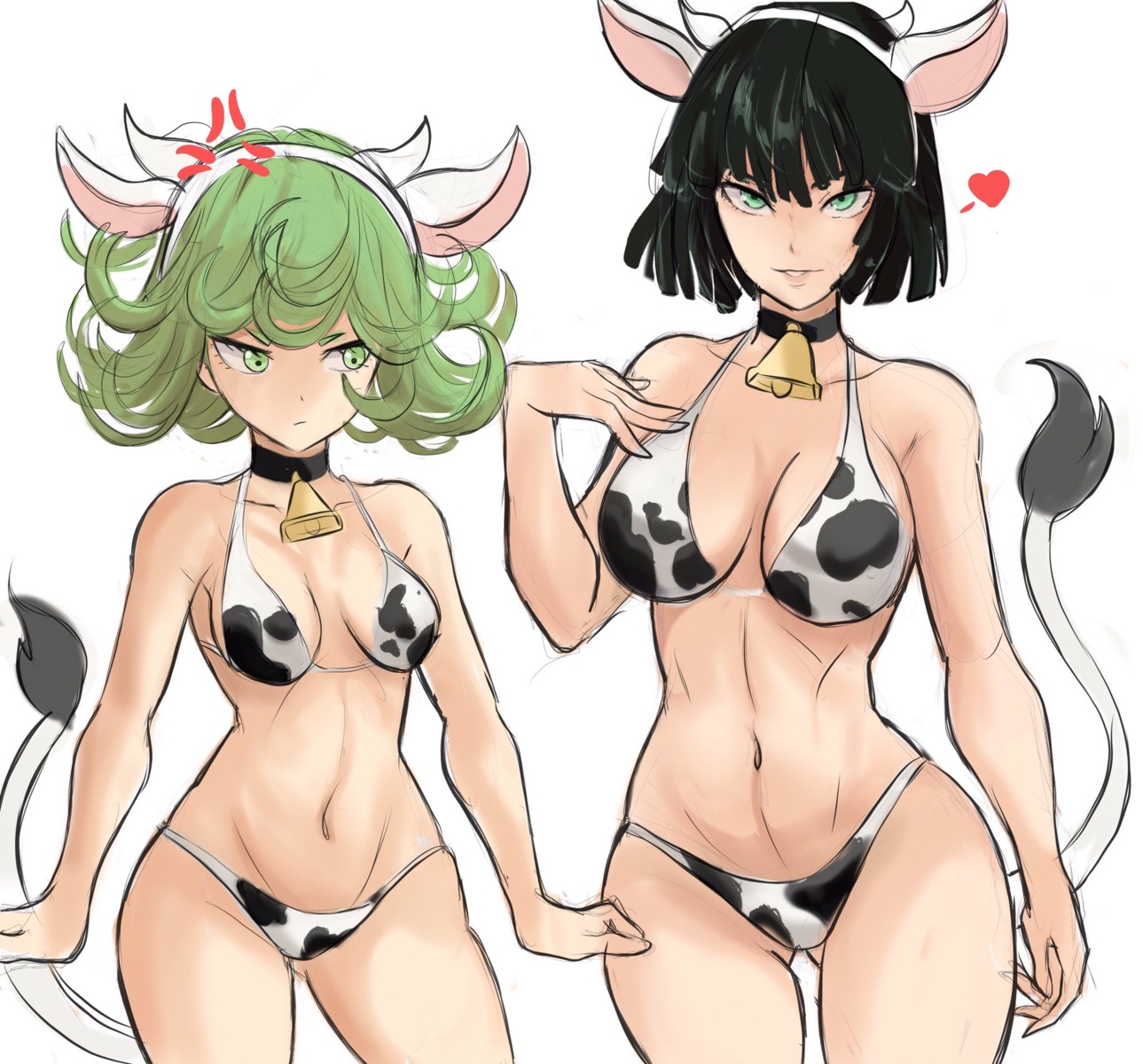 animal_ears, bikini, cleavage, fubuki_(one_punch_man), horns, one_punch_man, rakeemspoon, sketch