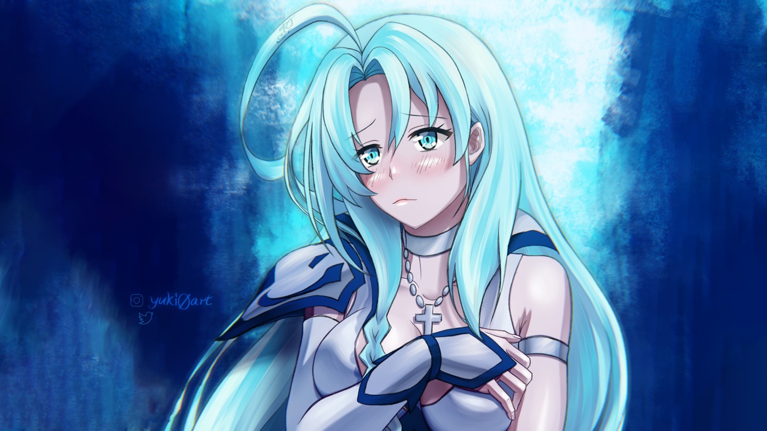 breast_hold, cleavage, no_bra, sentouin_hakenshimasu!, snow_(sentouin_hakenshimasu!), tagme, wallpaper