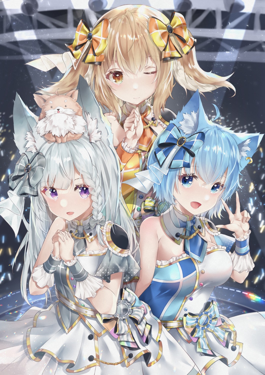 animal_ears, animare, haneru_inaba, nanashi_inc., shiromiya_mimi, skirt_lift, souya_ichika, tagme