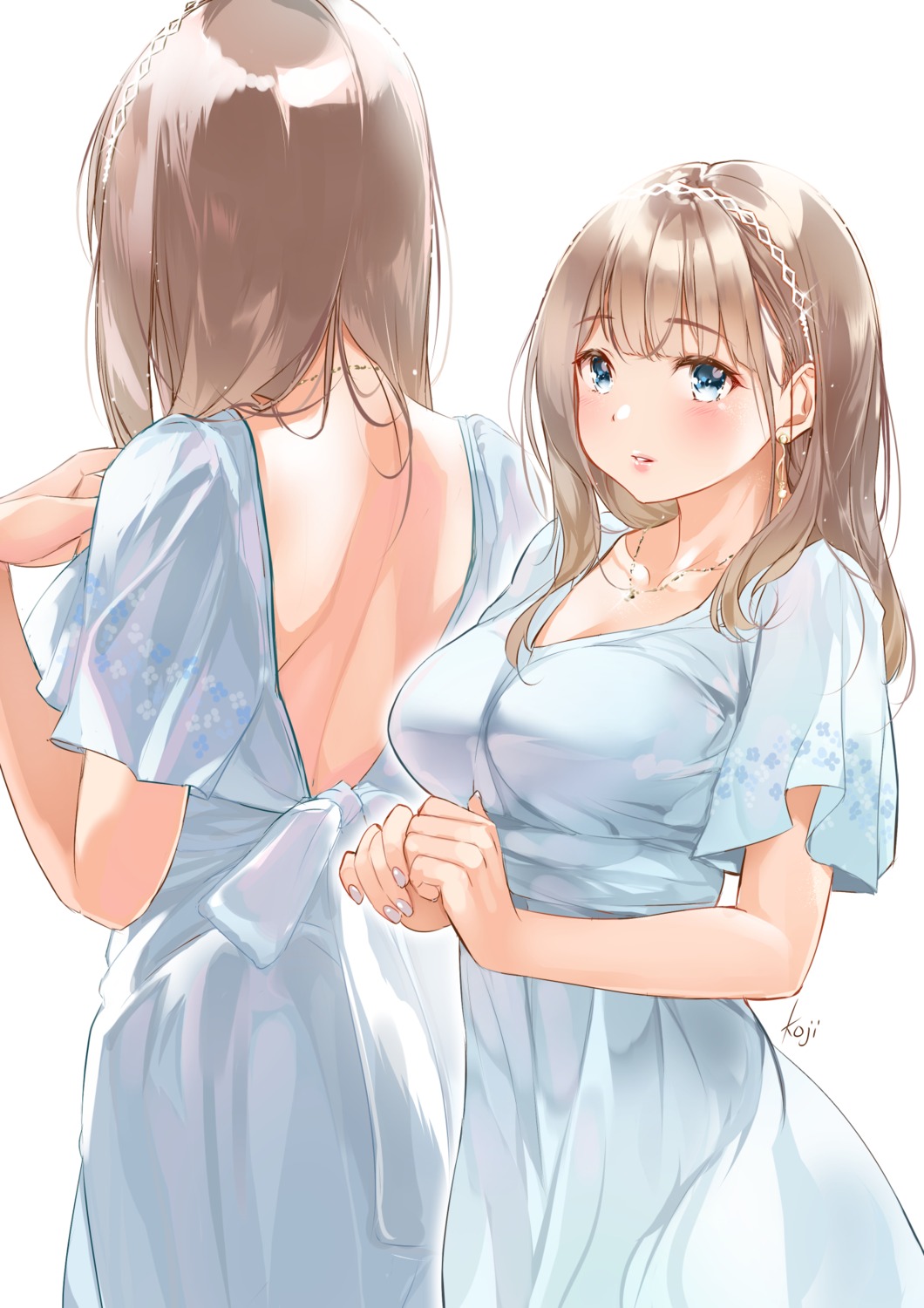 cleavage, dress, koji_(kojikojimdw), no_bra