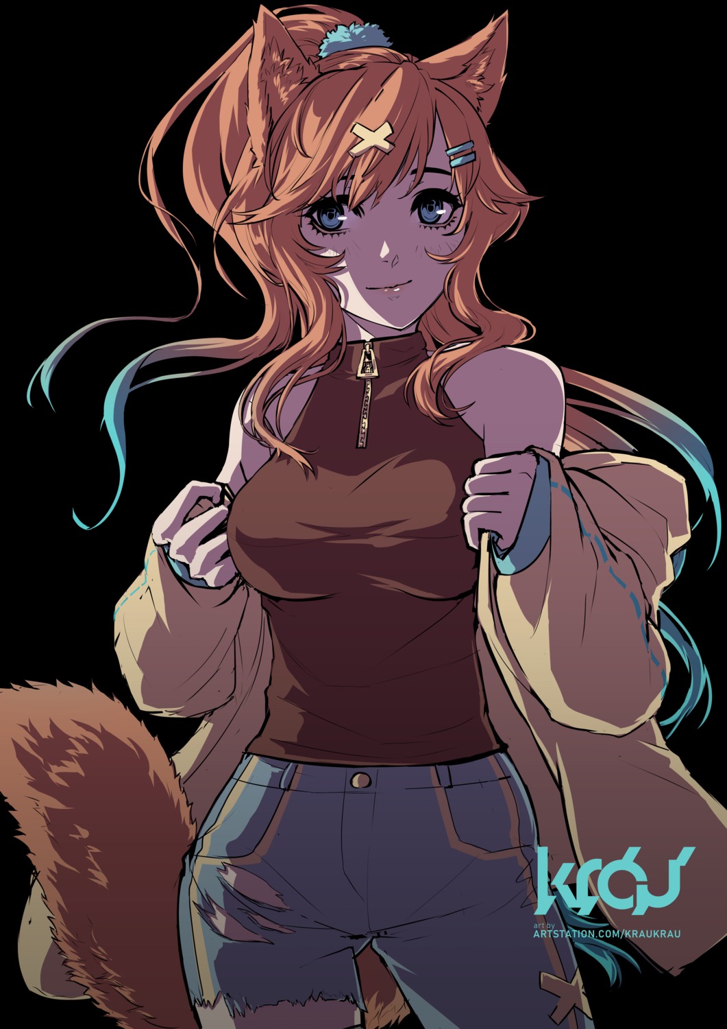 animal_ears, kitsune, krau, official_watermark, tail