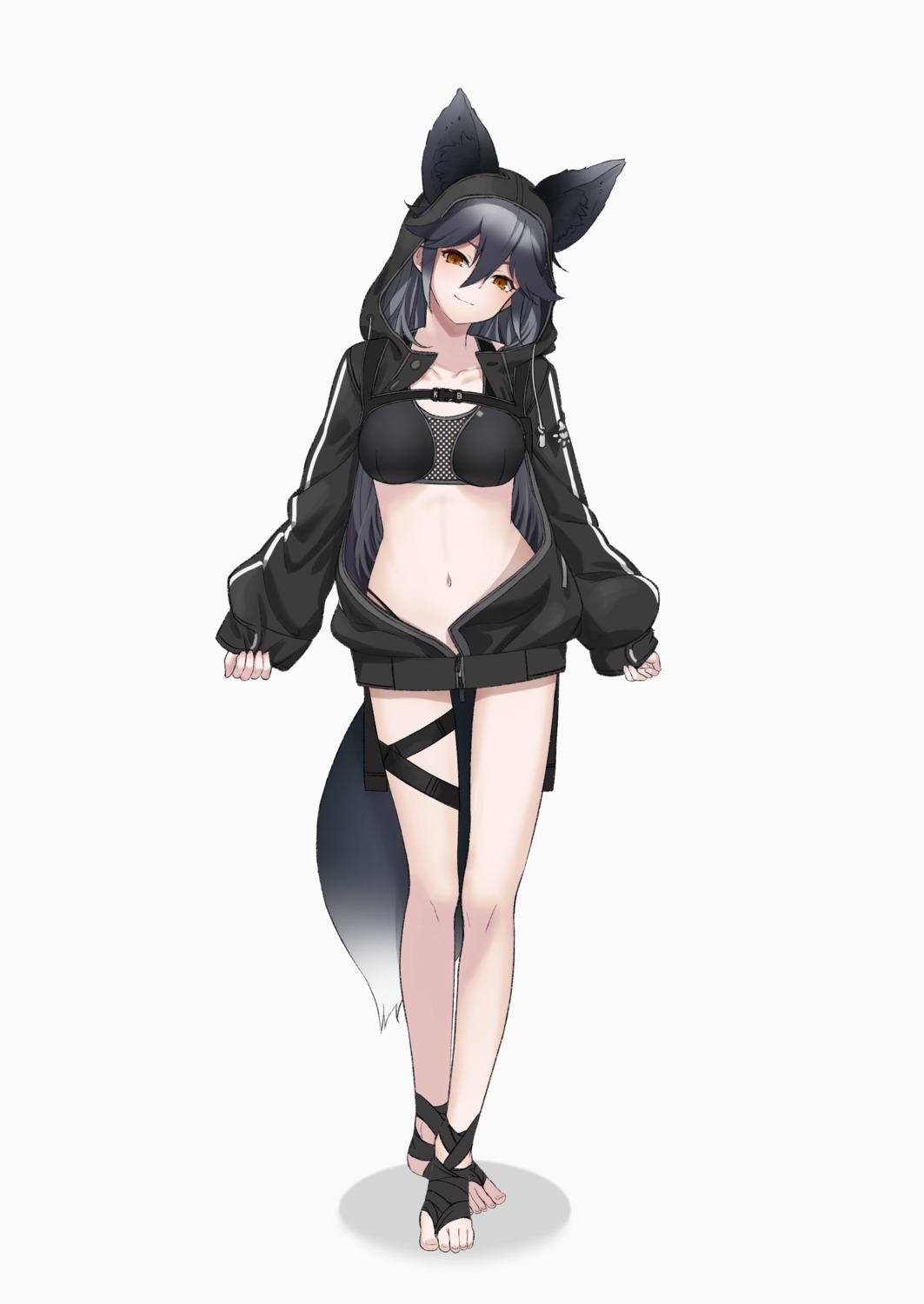 animal_ears, bra, deku_suke, garter, kemono_friends, kitsune, open_shirt, pantsu, silver_fox, tail