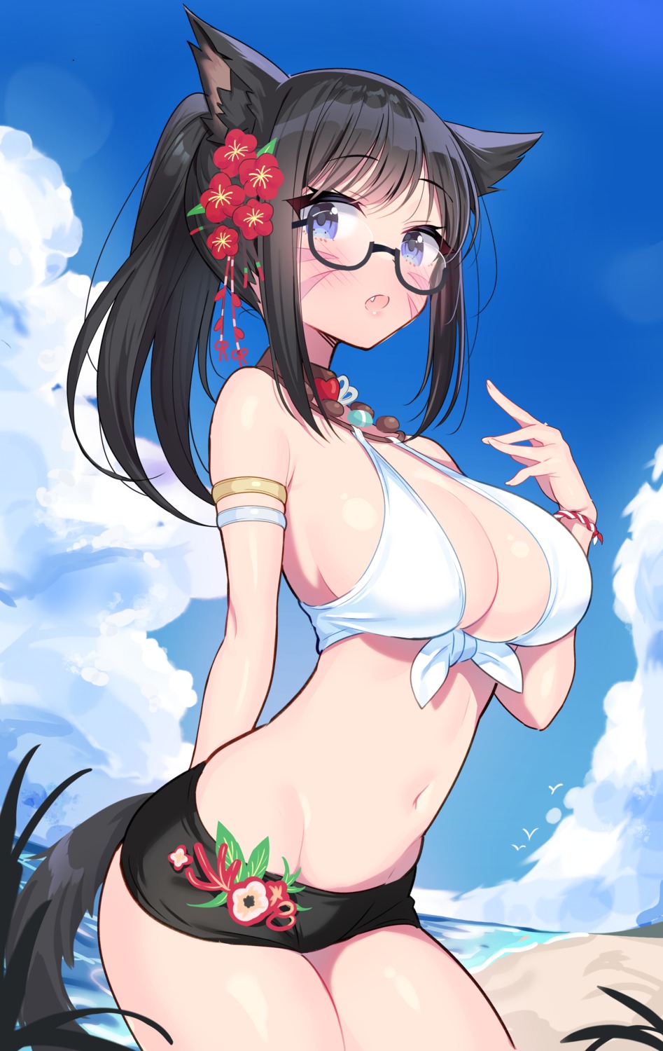 animal_ears, bikini, final_fantasy, final_fantasy_xiv, ichi-jirushi, megane, miqo'te, swimsuits