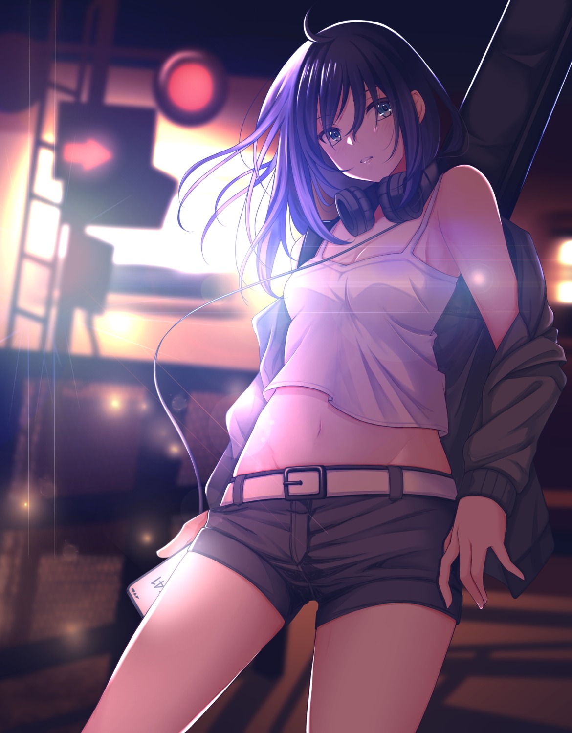 awazake_(2wairu), guitar, headphones, no_bra