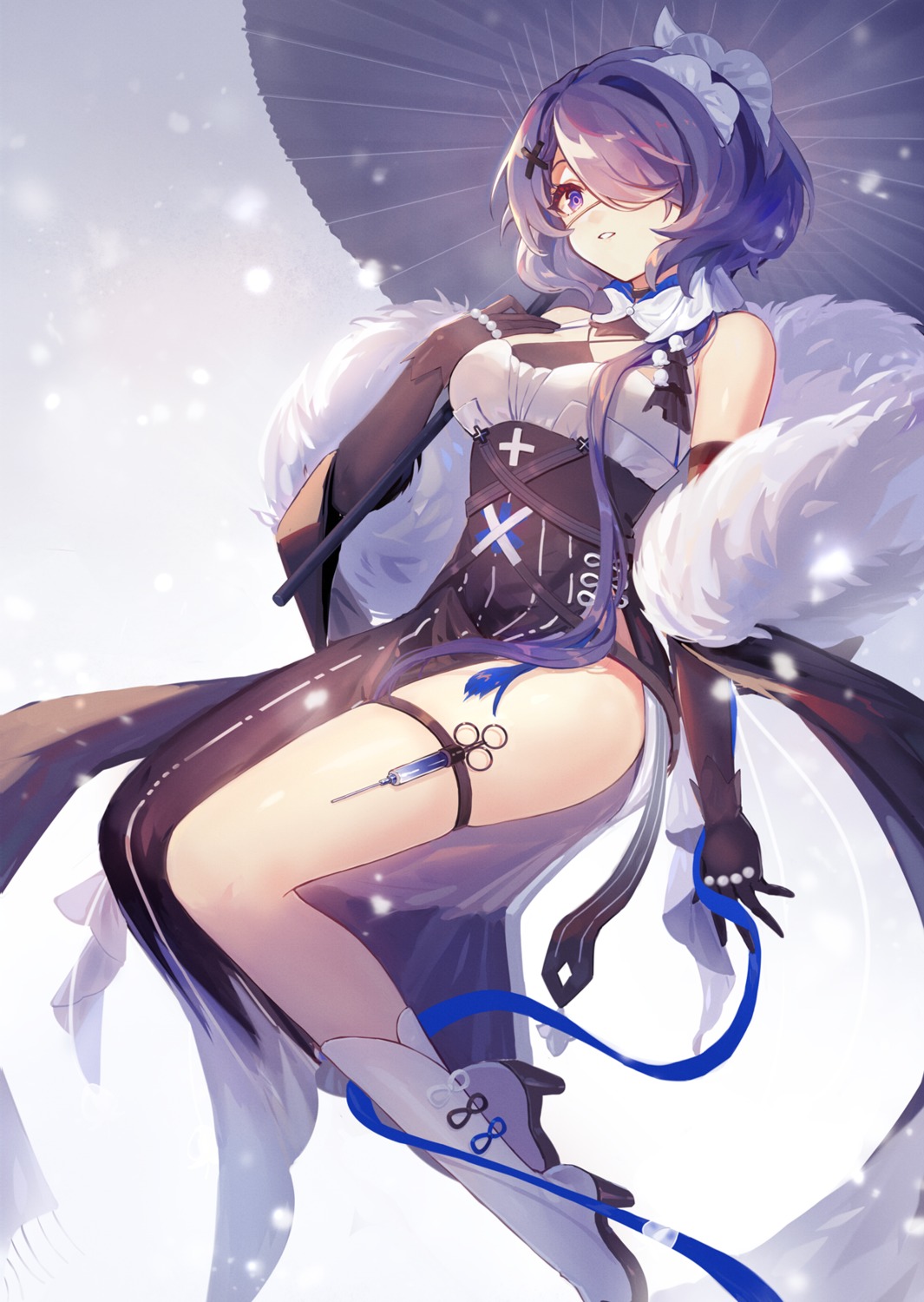 arknights, eyepatch, garter, heels, sharlorc, umbrella, whisperain_(arknights)