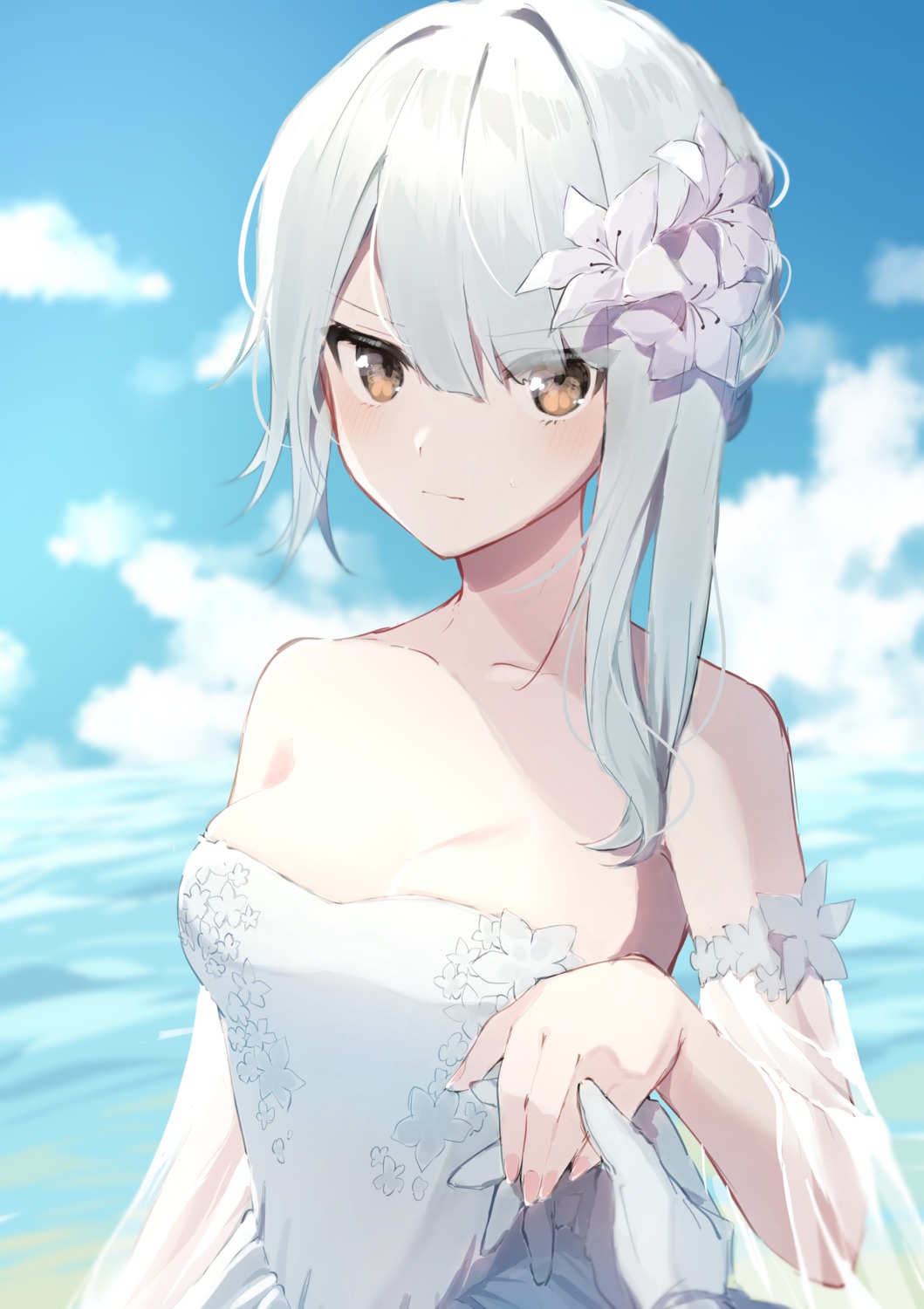dress, hinakano_h, kaine_(nier), nier, nier_replicant, no_bra, see_through, sketch, wedding_dress