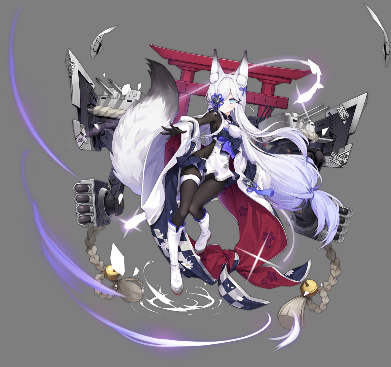 animal_ears, azur_lane, bodysuit, byulzzi, eyepatch, garter, japanese_clothes, kasumi_(azur_lane), kitsune, pantyhose, tail, transparent_png