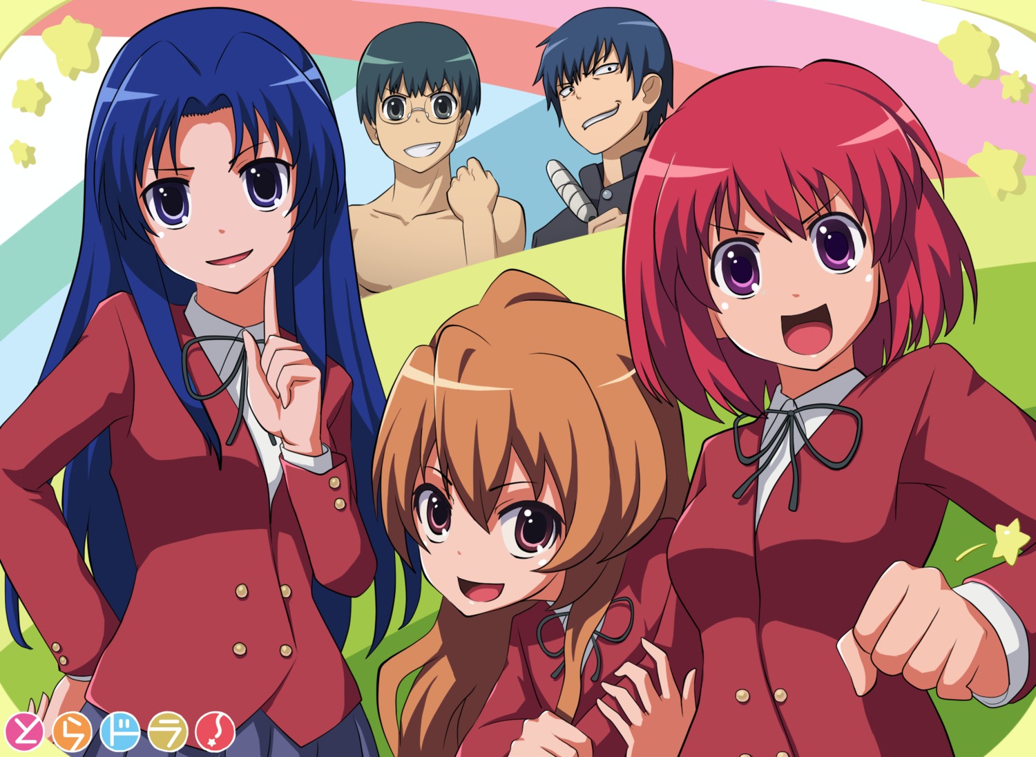 aisaka_taiga, kawashima_ami, kitamura_yuusaku, kushieda_minori, seifuku, ska, takasu_ryuuji, toradora!