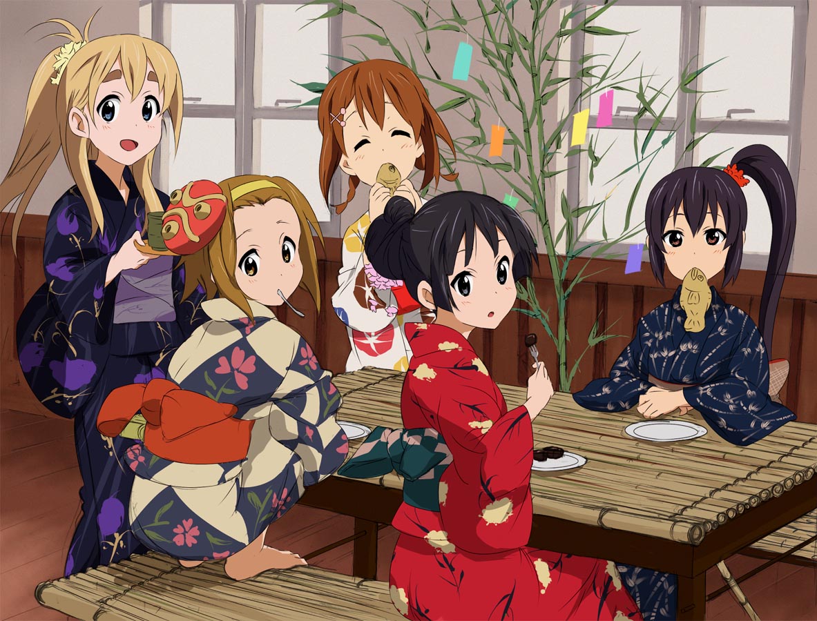 akiyama_mio, hirasawa_yui, jpeg_artifacts, k-on!, kotobuki_tsumugi, kumosuke, nakano_azusa, tainaka_ritsu, yukata