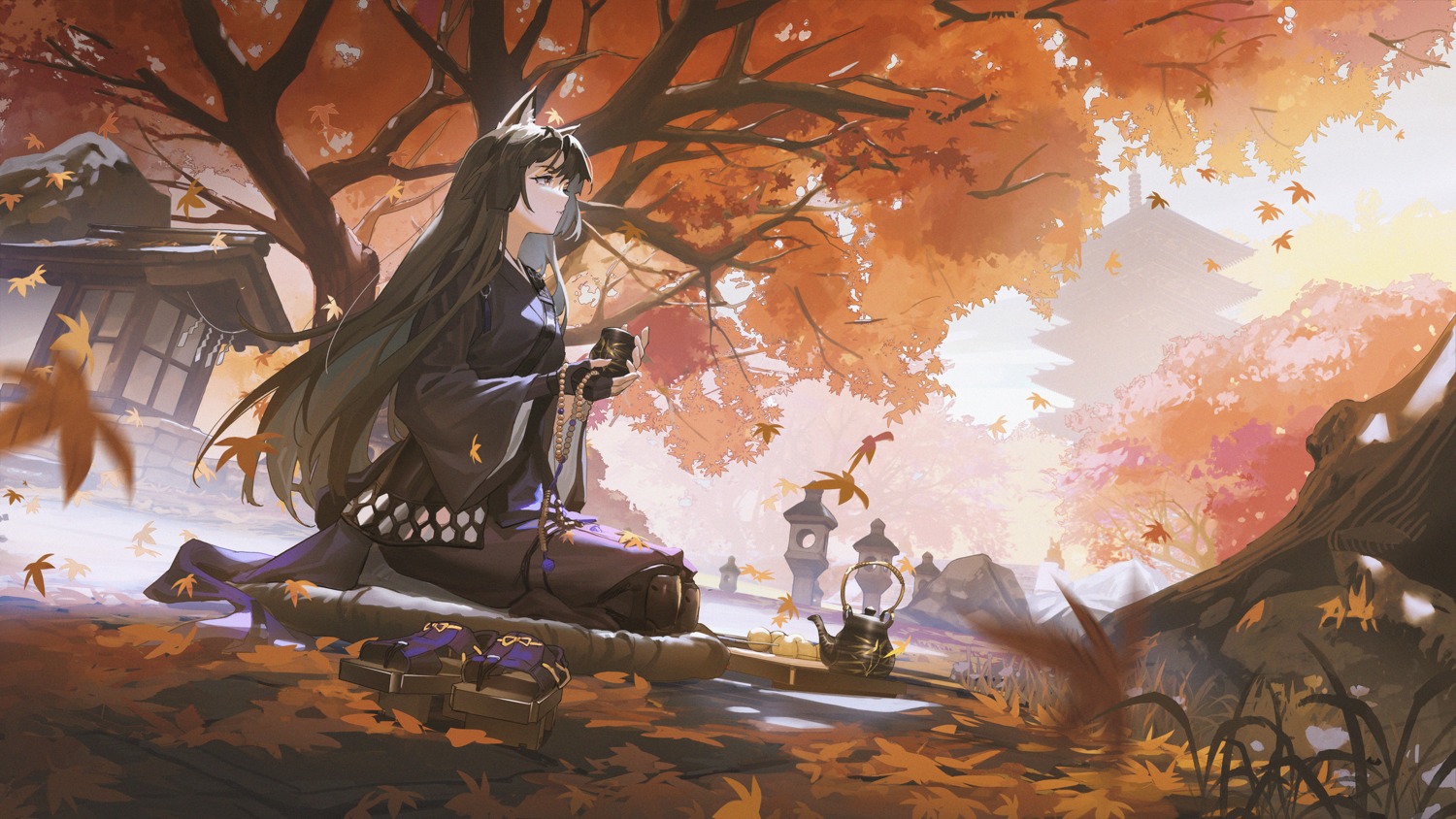 animal_ears, arknights, japanese_clothes, saga_(arknights), ttk_(kirinottk)