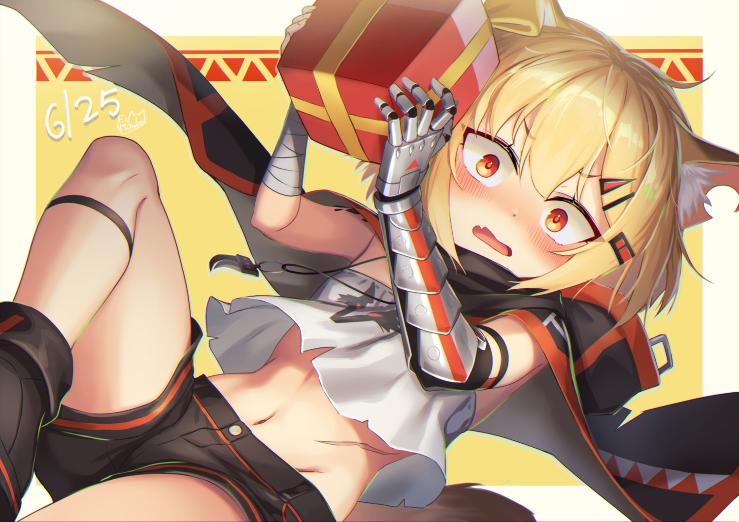 animal_ears, arknights, armor, bandages, mitake_eil, tail, torn_clothes, vermeil_(arknights)