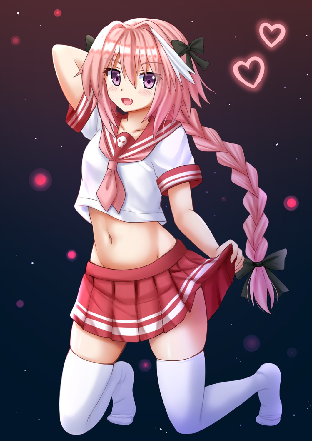 astolfo_(fate), fate/grand_order, kazenokaze, seifuku, skirt_lift, thighhighs, trap