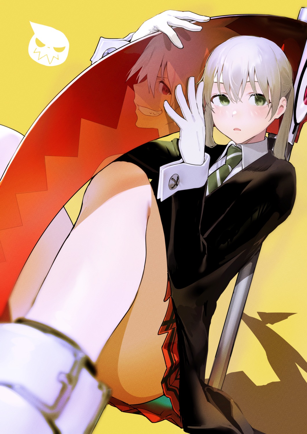 iku_(ikuchan_kaoru), maka_albarn, seifuku, skirt_lift, soul_eater, soul_eater_(character), weapon