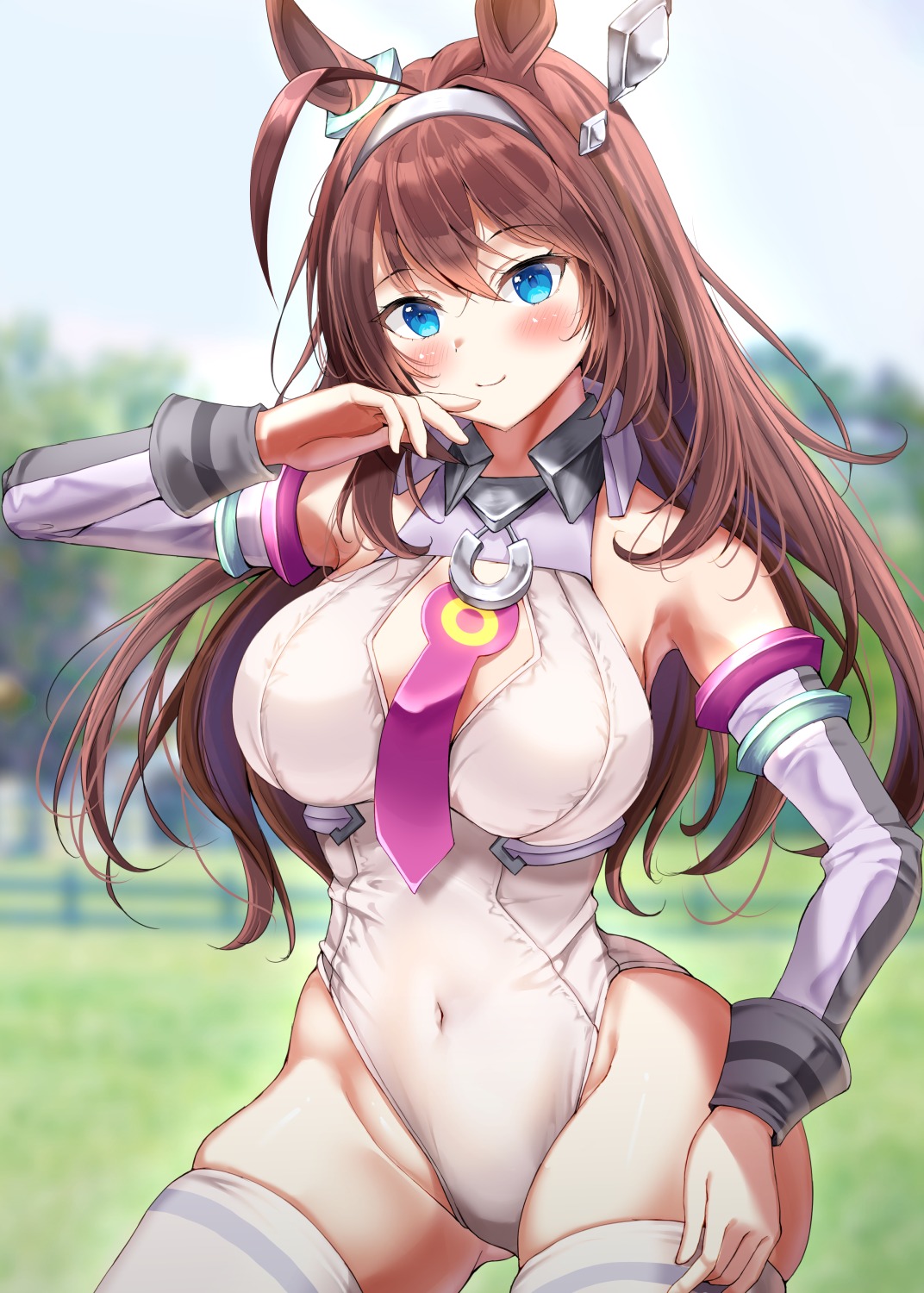 animal_ears, fukuda_shuushi, leotard, mihono_bourbon_(umamusume), thighhighs, uma_musume_pretty_derby