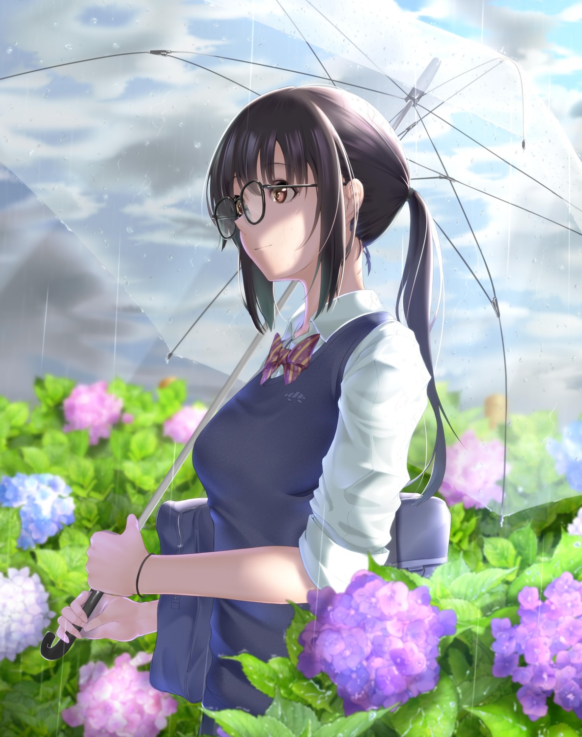 kamehito, megane, seifuku, sweater, umbrella