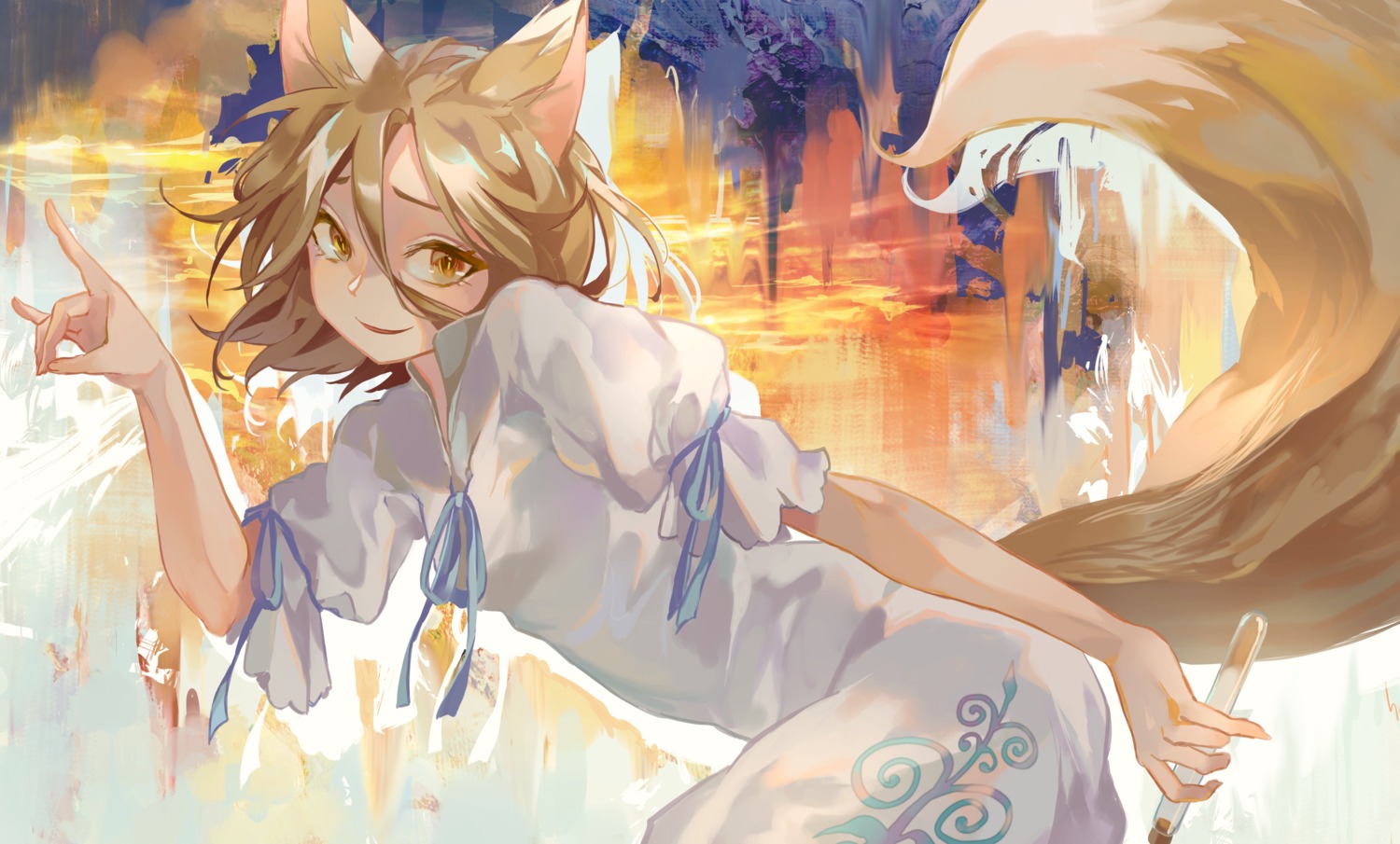 animal_ears, asian_clothes, kitsune, kudamaki_tsukasa, kyusoukyu, tail, touhou