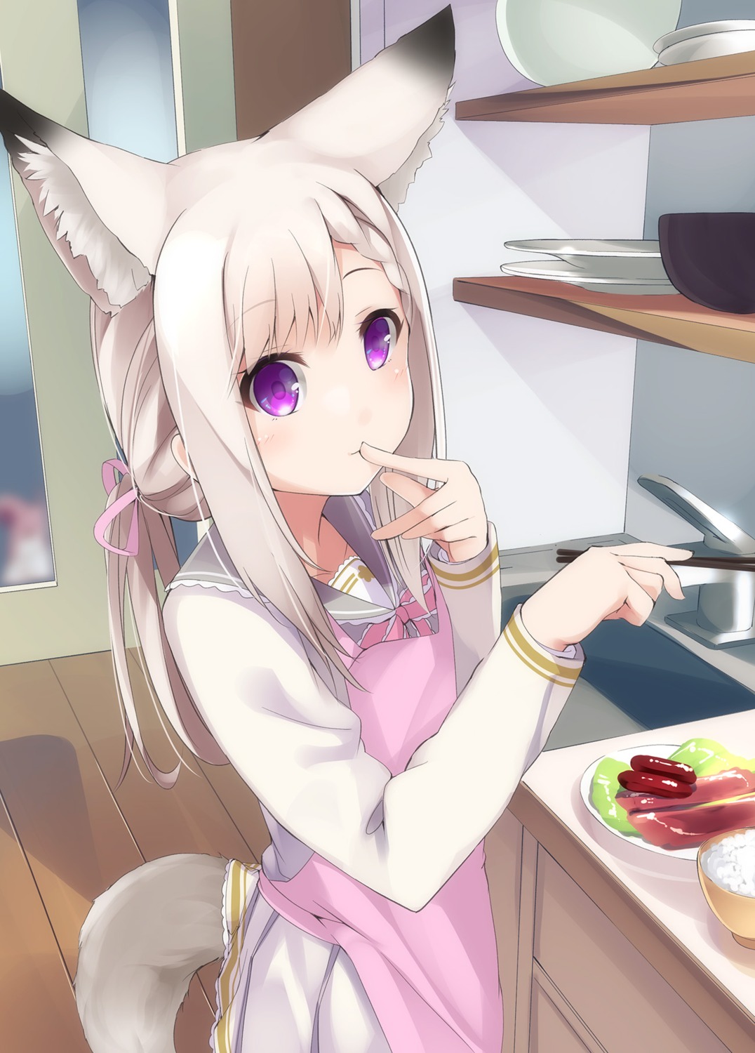 animal_ears, animare, kitsune, nanashi_inc., sch, seifuku, shiromiya_mimi, skirt_lift