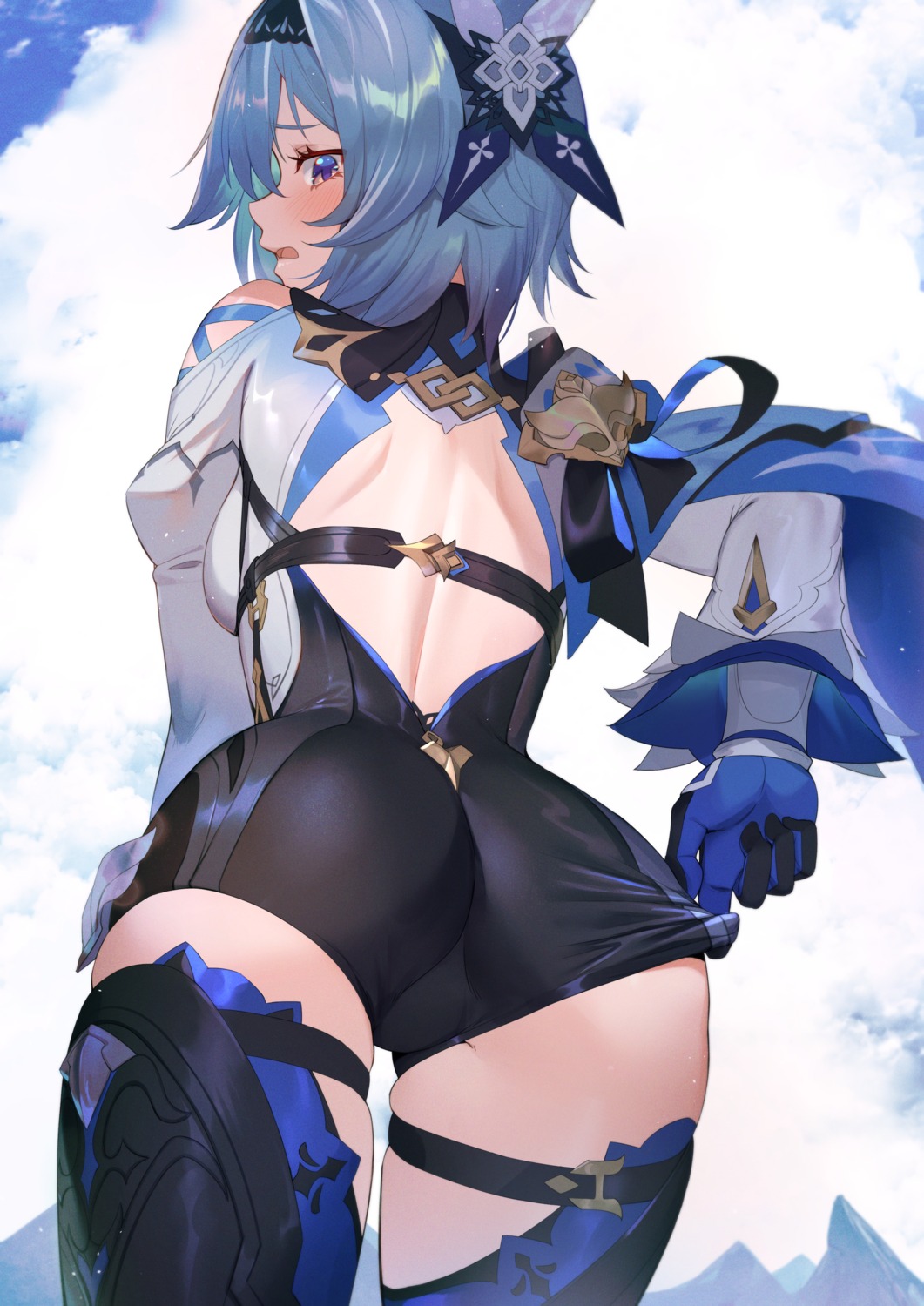ass, eula, garter, genshin_impact, no_bra, raijuu_(bakanara), thighhighs