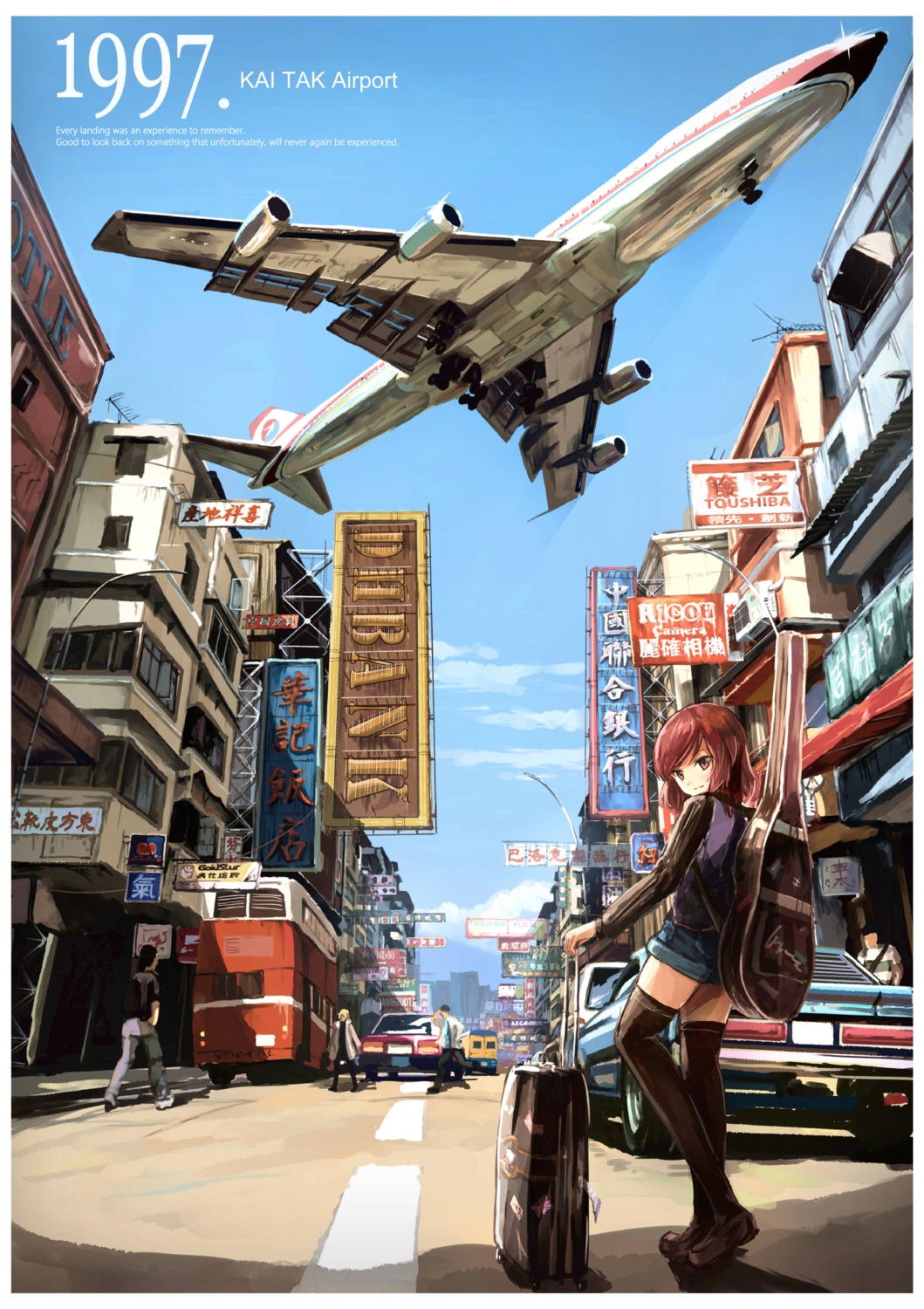 guitar, haguruma_c, landscape, thighhighs