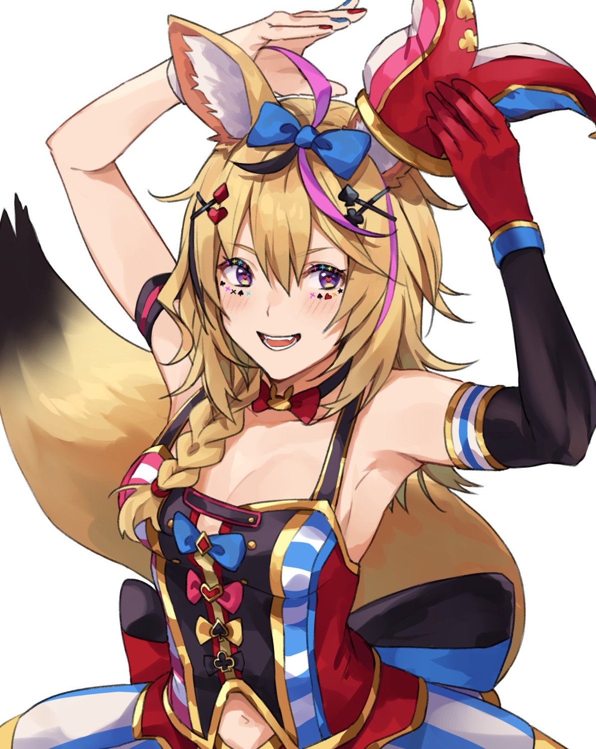 animal_ears, hololive, kamu_(kamuuei), kitsune, no_bra, omaru_polka, tail