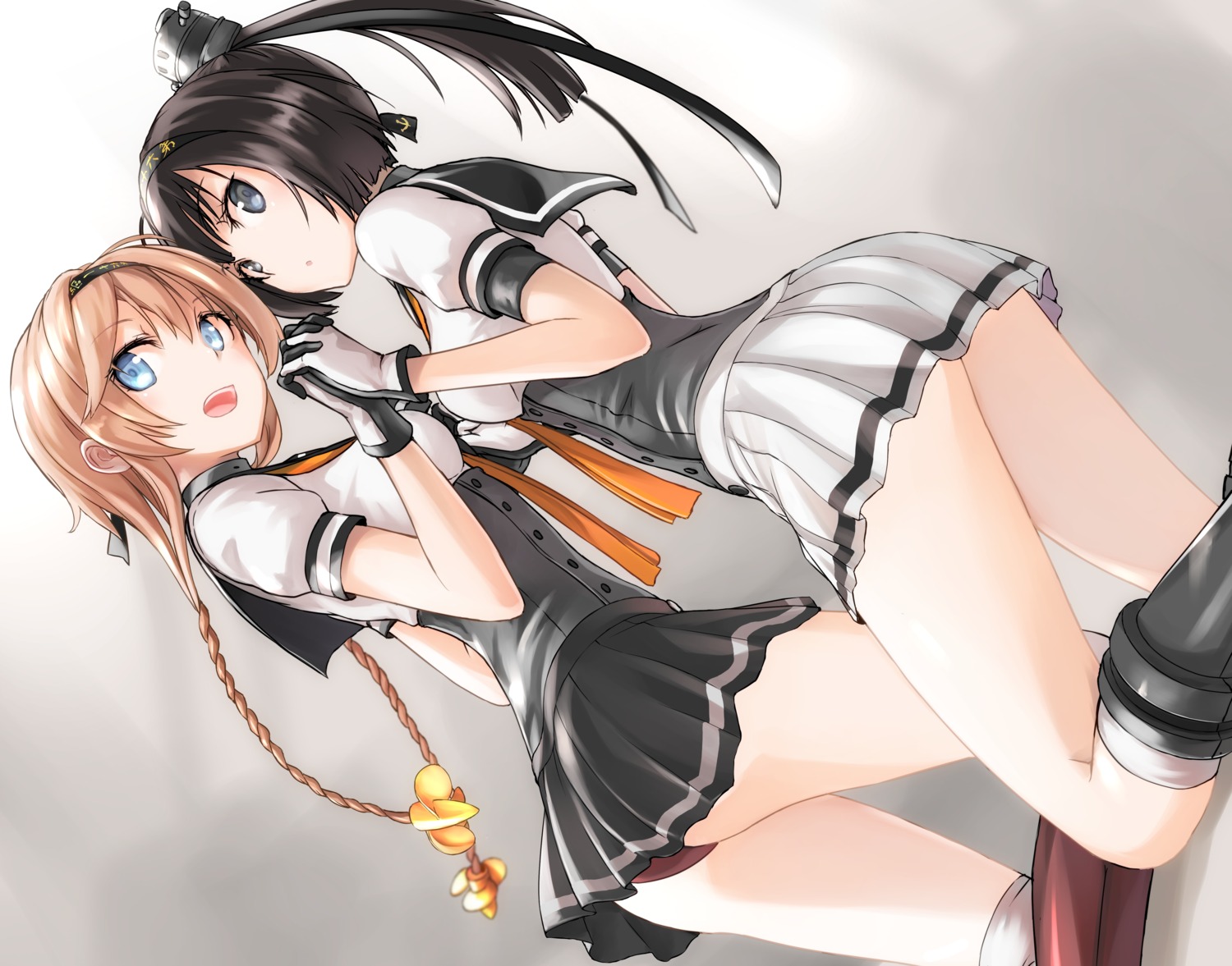 akizuki_(kancolle), kantai_collection, pantsu, seifuku, skirt_lift, tea_(nakenashi), teruzuki_(kancolle)