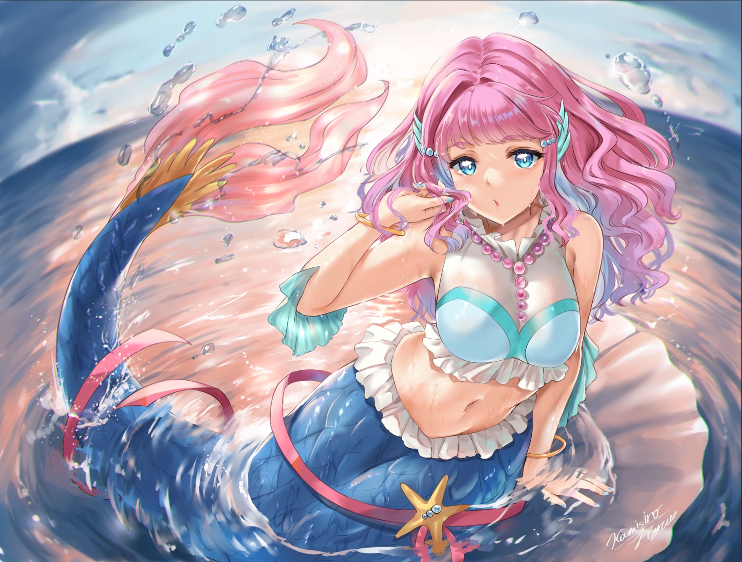 kamishiro_ryuu, laura_(precure), mermaid, monster_girl, precure, see_through, tail, tropical-rouge!_precure
