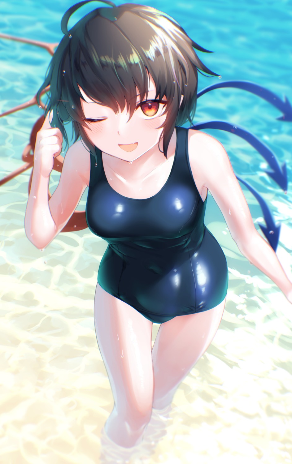 houjuu_nue, kisamu_(ksmz), school_swimsuit, swimsuits, touhou, wet, wings
