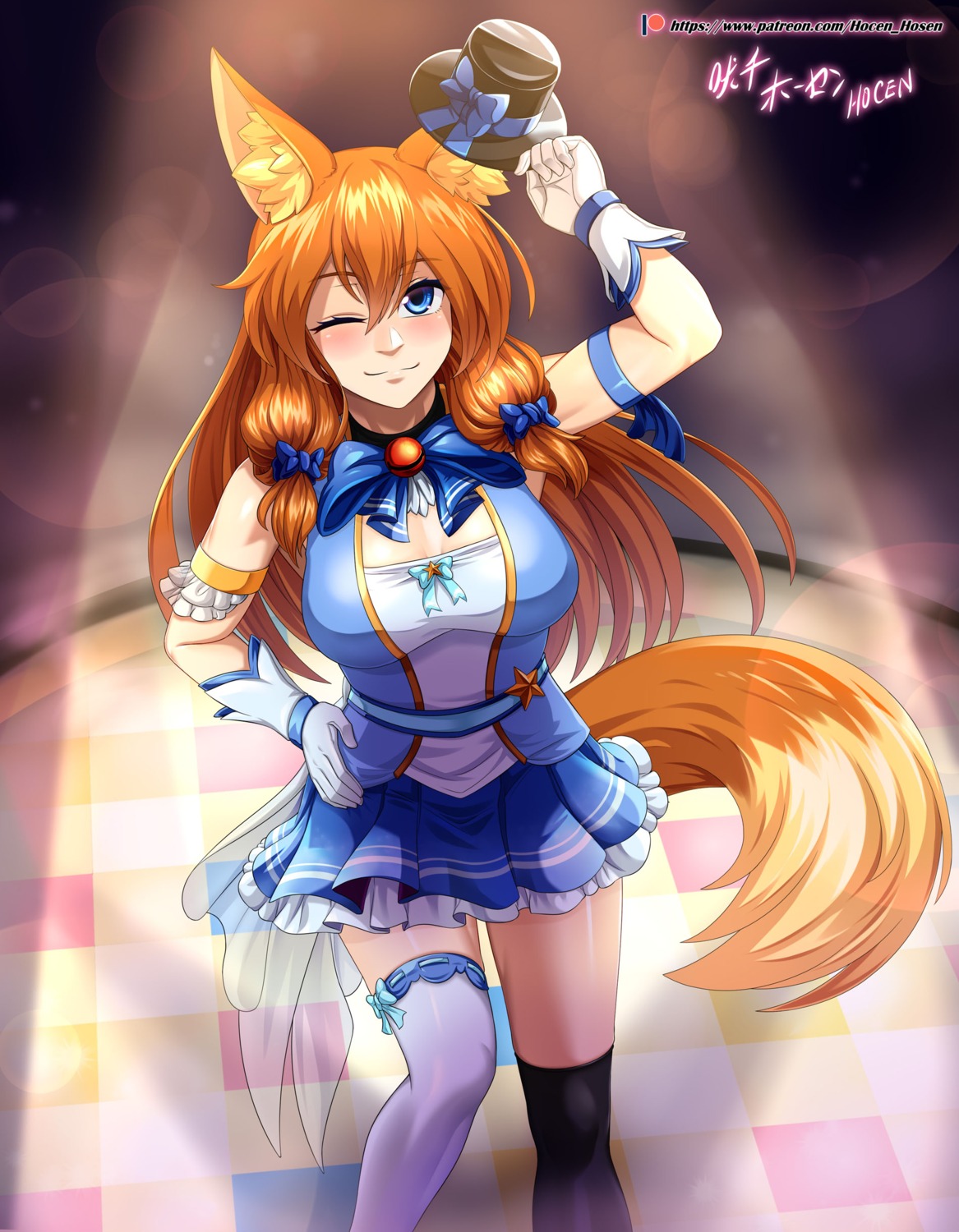 animal_ears, holcen_hosen, kitsu_(holcen_hosen), kitsune, tail, thighhighs, uniform