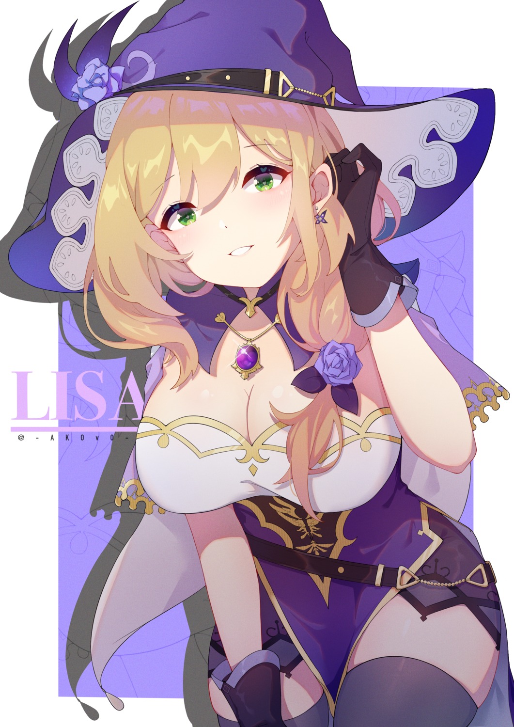 akovo, cleavage, genshin_impact, lisa_(genshin_impact), thighhighs, witch