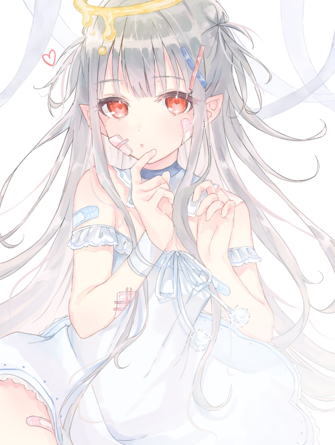 angel, bandages, bandaid, compression_artifacts, dress, pointy_ears, riri_(ri0177)
