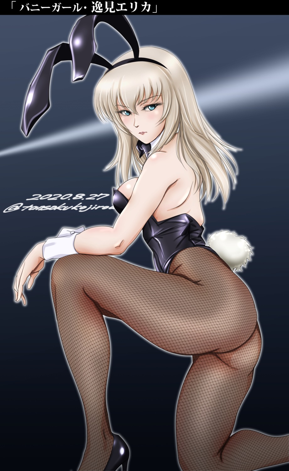 animal_ears, ass, bunny_ears, bunny_girl, fishnets, girls_und_panzer, heels, itsumi_erika