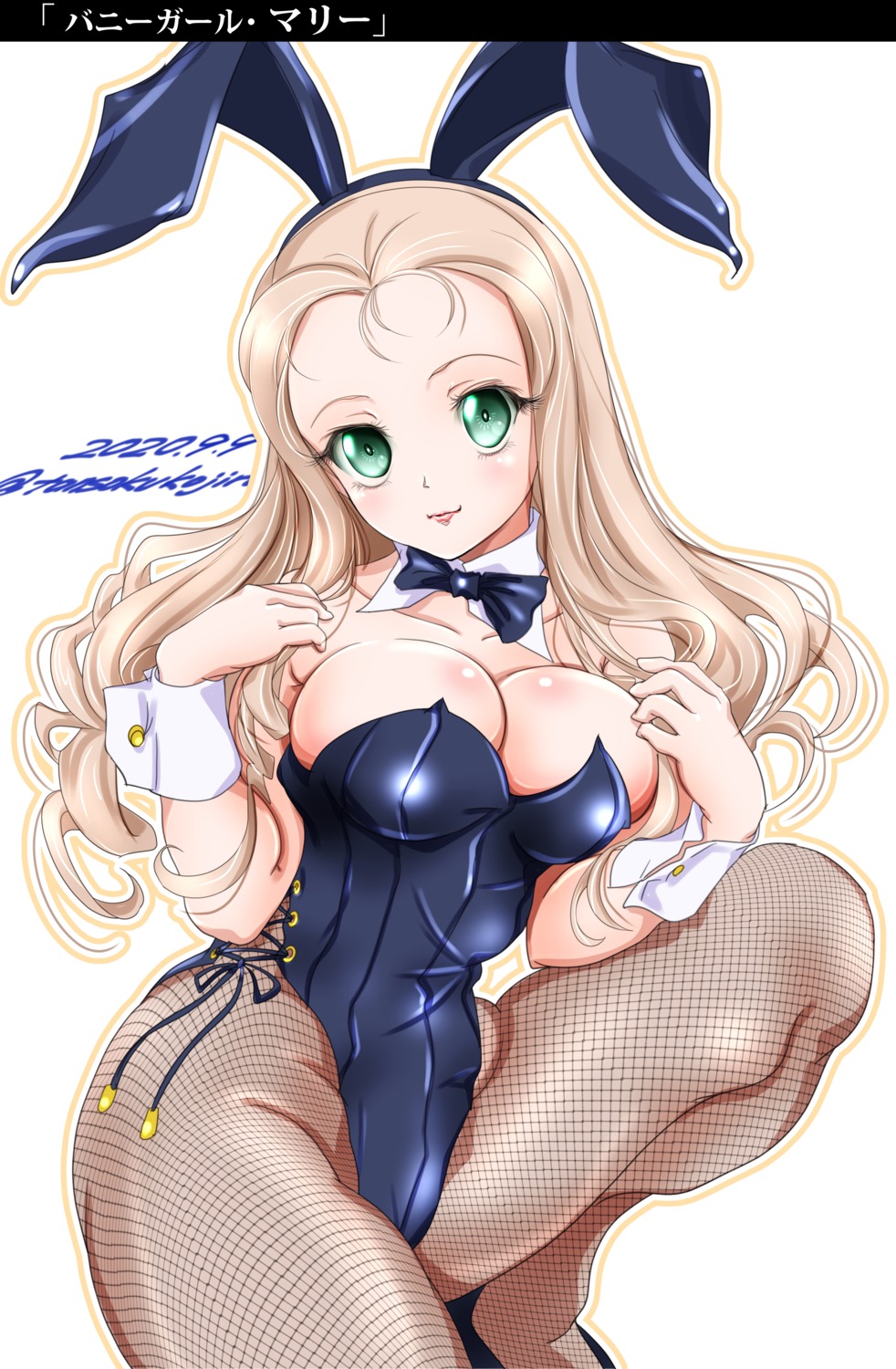animal_ears, bunny_ears, bunny_girl, fishnets, girls_und_panzer, marie_(girls_und_panzer), no_bra, pantyhose