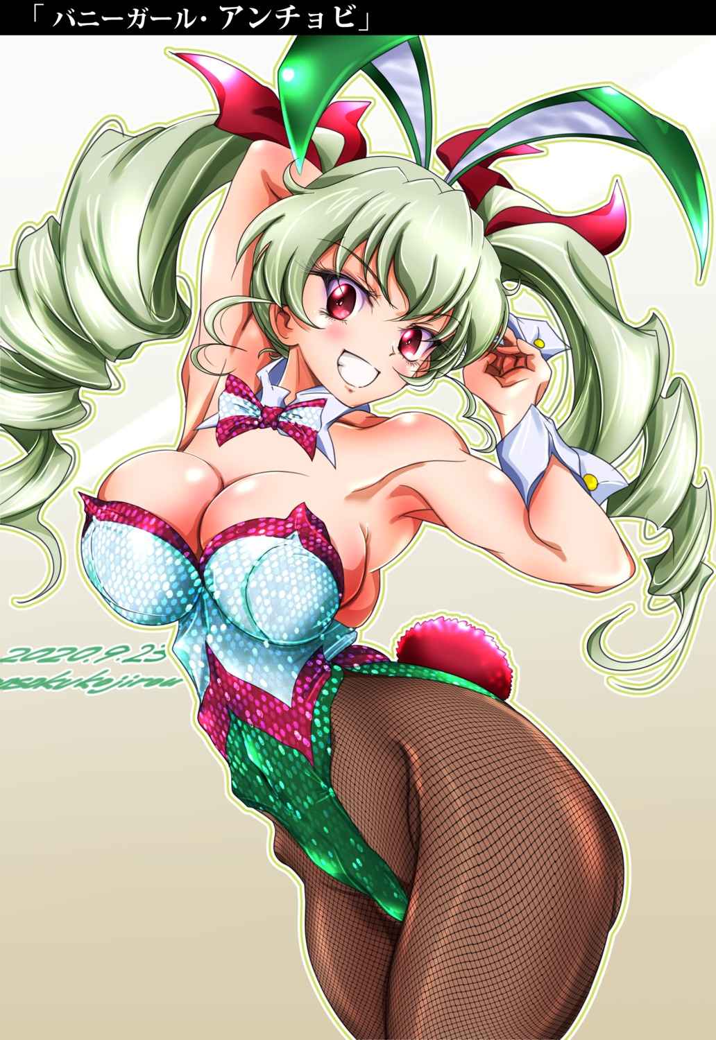 anchovy, animal_ears, bunny_ears, bunny_girl, fishnets, girls_und_panzer, no_bra, pantyhose