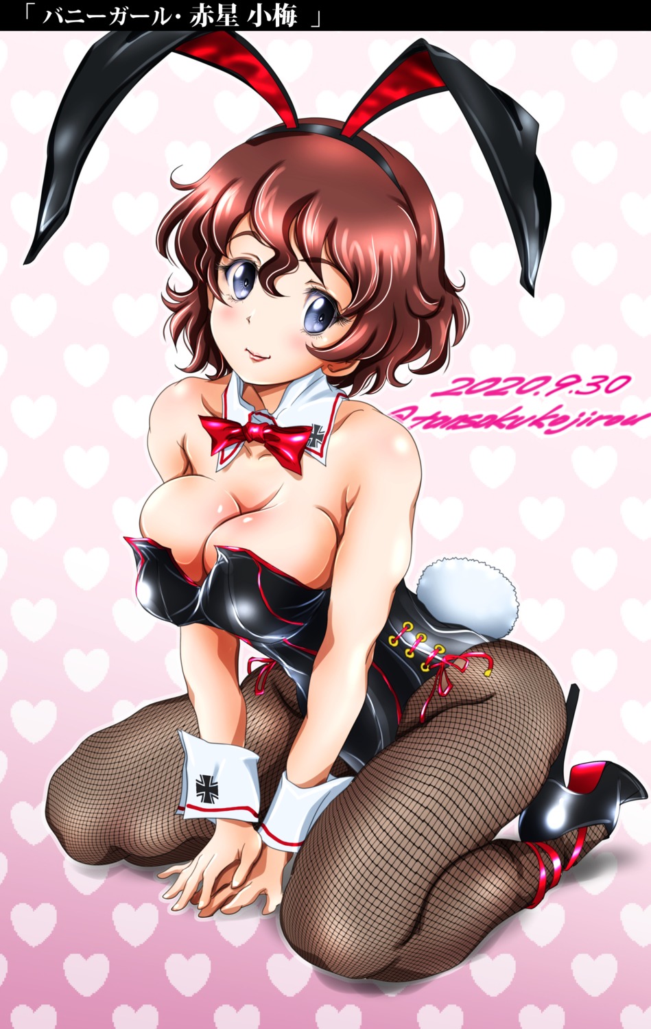 akaboshi_koume, animal_ears, bunny_ears, bunny_girl, fishnets, girls_und_panzer, heels, no_bra