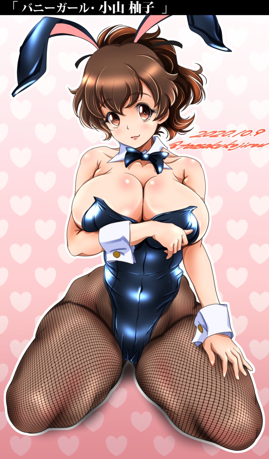 animal_ears, breast_hold, bunny_ears, bunny_girl, fishnets, girls_und_panzer, koyama_yuzu, no_bra