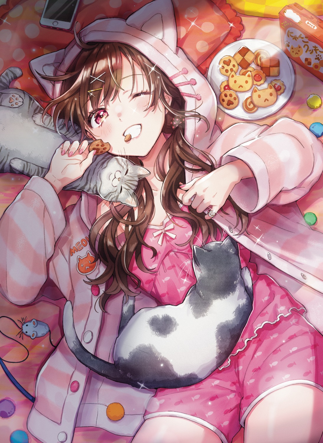 animal_ears, neko, nekomimi, pajama, piroshiki123
