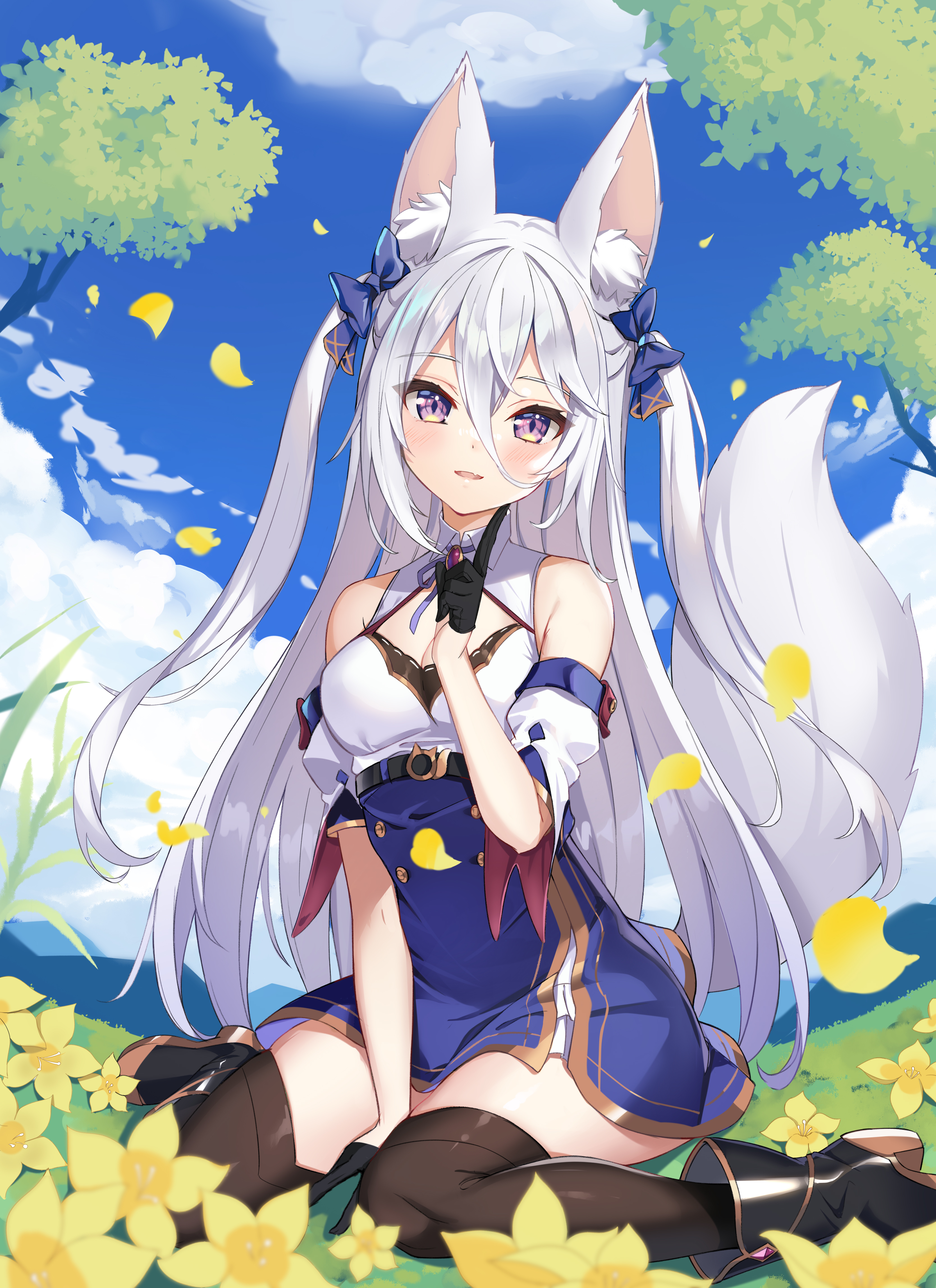 animal_ears, cleavage, heels, kitsune, noboru_(kamine204136), tail, thighhighs