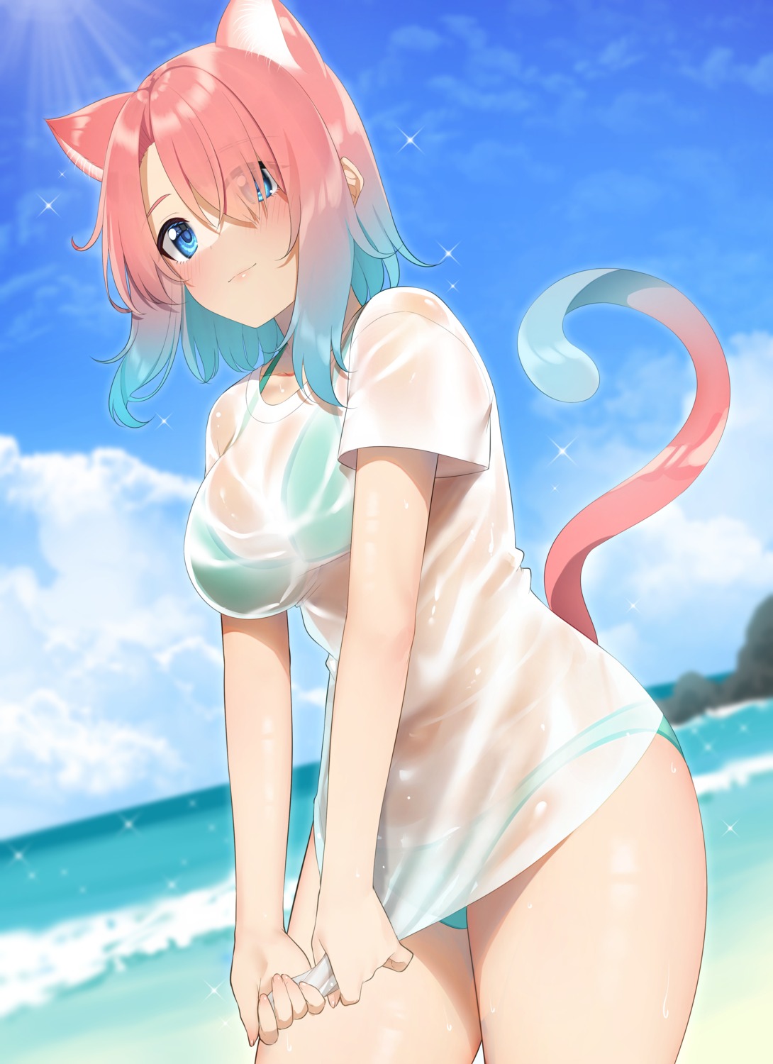animal_ears, bikini, go-1, miruku_(go-1), nekomimi, see_through, swimsuits, tail