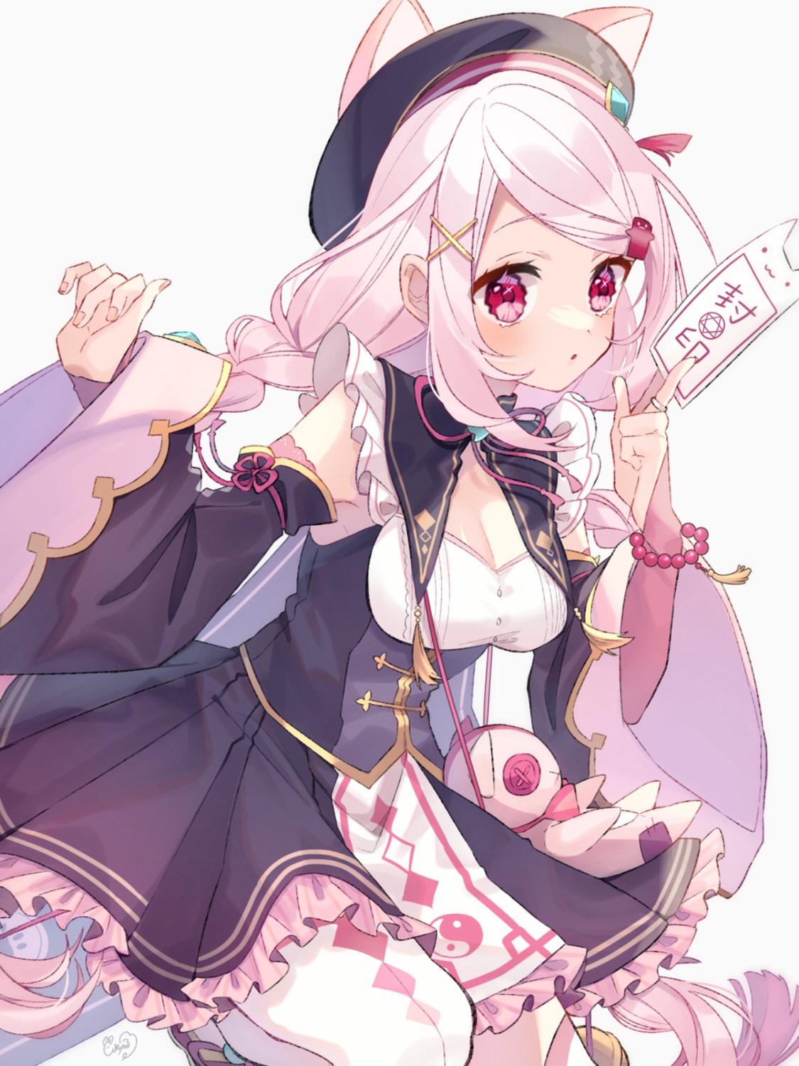 akym, animal_ears, cleavage, nijisanji, nijisanji_gamers, pantyhose, shiina_yuika, skirt_lift