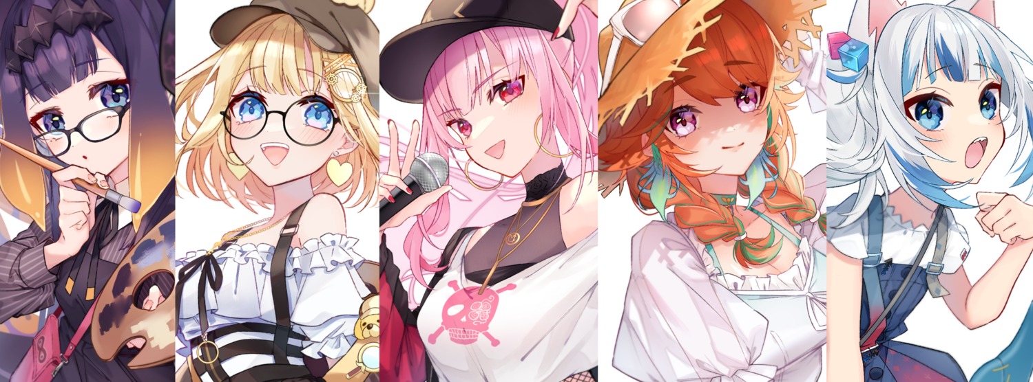 akym, animal_ears, cleavage, gawr_gura, hololive, hololive_english, megane, mori_calliope