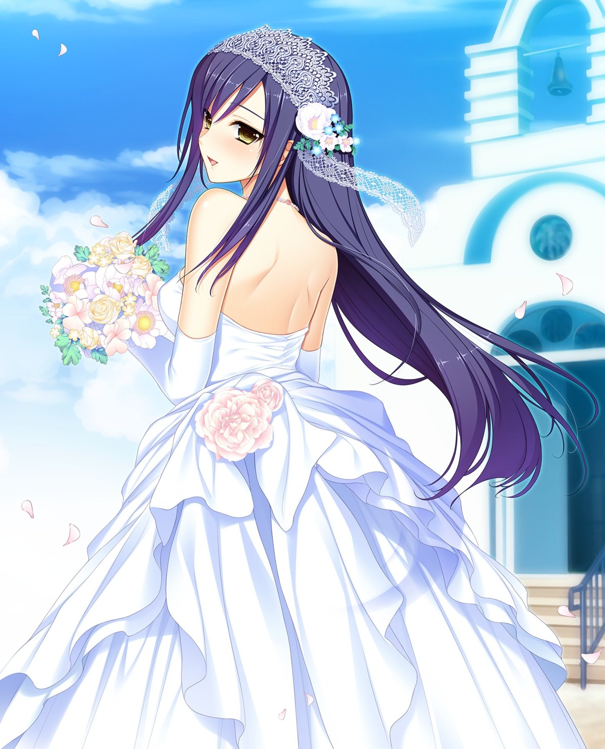 akino_subaru, dress, hoshi_ori_yume_mirai, narusawa_rikka, no_bra, tone_work's, wedding_dress