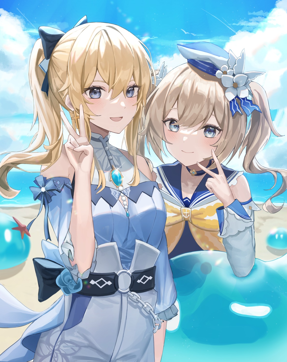 barbara_(genshin_impact), genshin_impact, jean_gunnhildr, mungduck, swimsuits