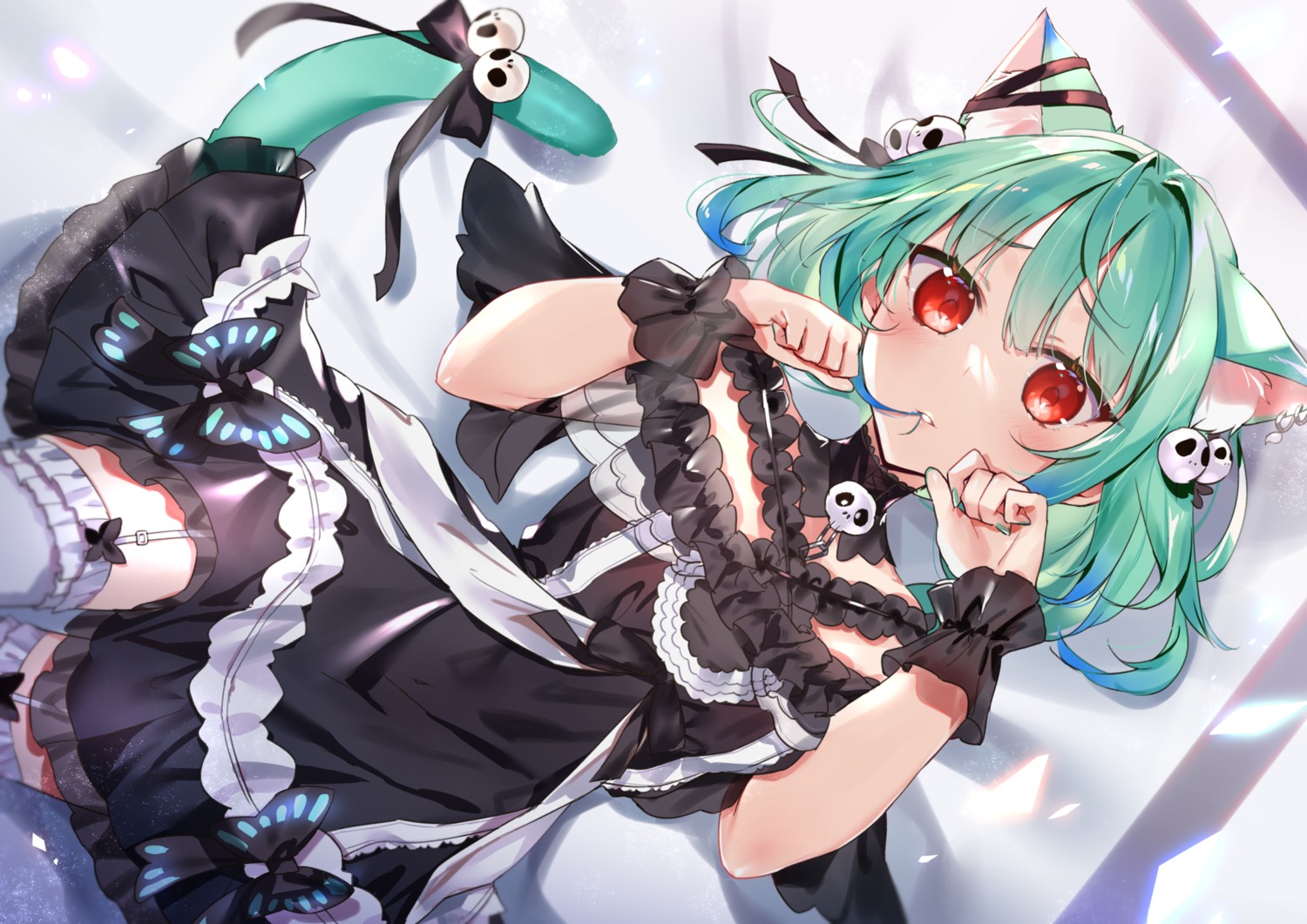 animal_ears, dress, gothic_lolita, hololive, kasumi_komo, lolita_fashion, nekomimi, stockings